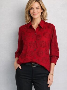Chico Women’s Blouse with Sheer Swirl Pattern